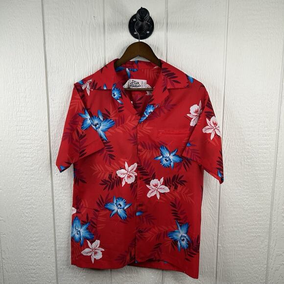 Vintage Hawaiian Floral Red Button-up Pollo Medium - Picture 1 of 2